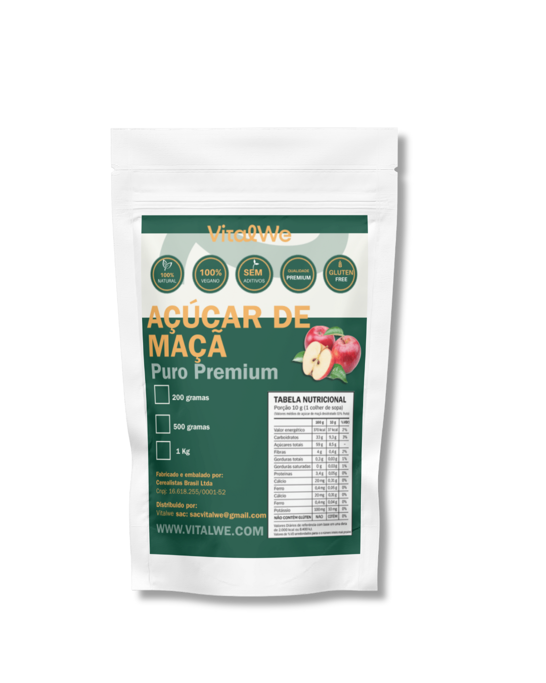 Açúcar de Maçã Puro 100% Natural 500g VitalWe