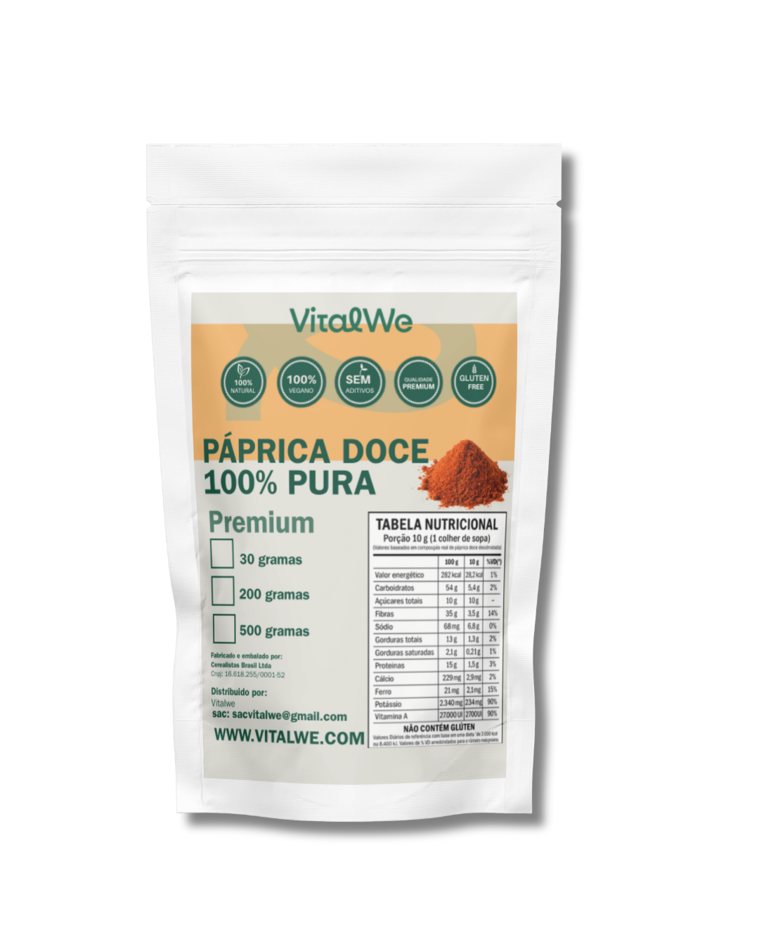 Páprica Doce 100% Pura 200gr Vitalwe