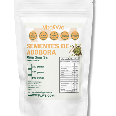 Semente de Abóbora Crua Sem Sal (sem casca) Premium 500g Vitalwe