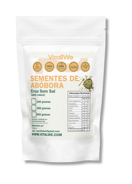 Semente de Abóbora Crua Sem Sal (sem casca) Premium 200g Vitalwe
