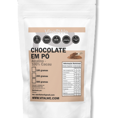 Cacau em Pó Alcalino (100% cacau, sem açúcar) 200g Vitalwe