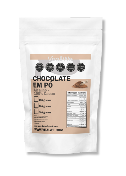 Cacau em Pó Alcalino (100% cacau, sem açúcar) 200g Vitalwe