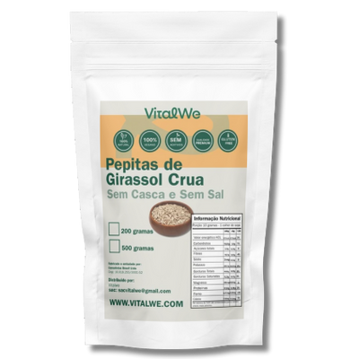 Pepitas de Girassol Crua Sem Casca e Sem Sal 200g Vitalwe