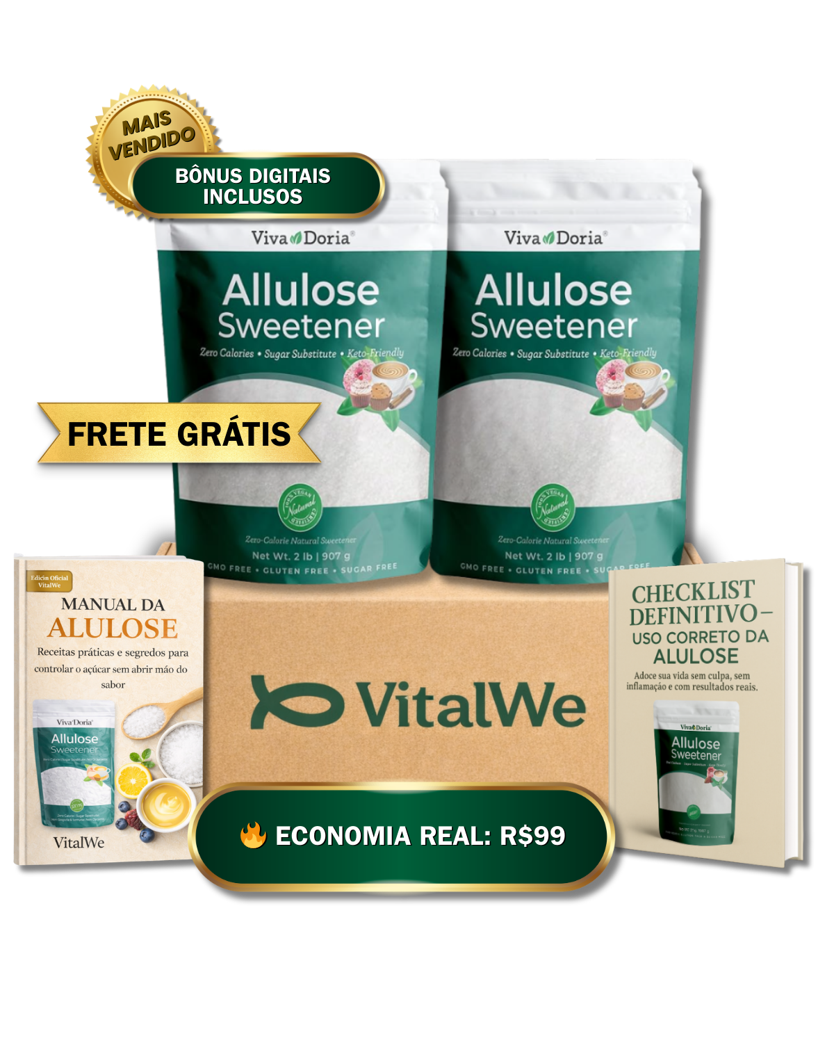 Alulose 2x907g – Açúcar Zero Calorias