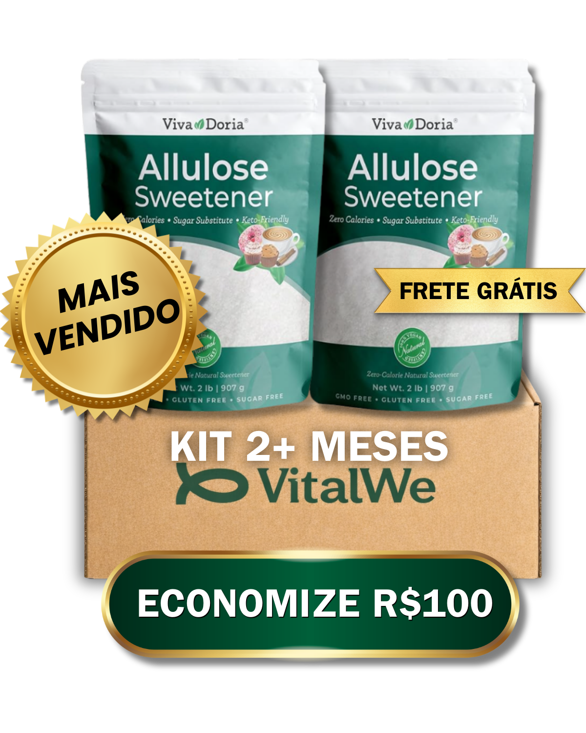 Alulose 2x907g – Açúcar Zero Calorias
