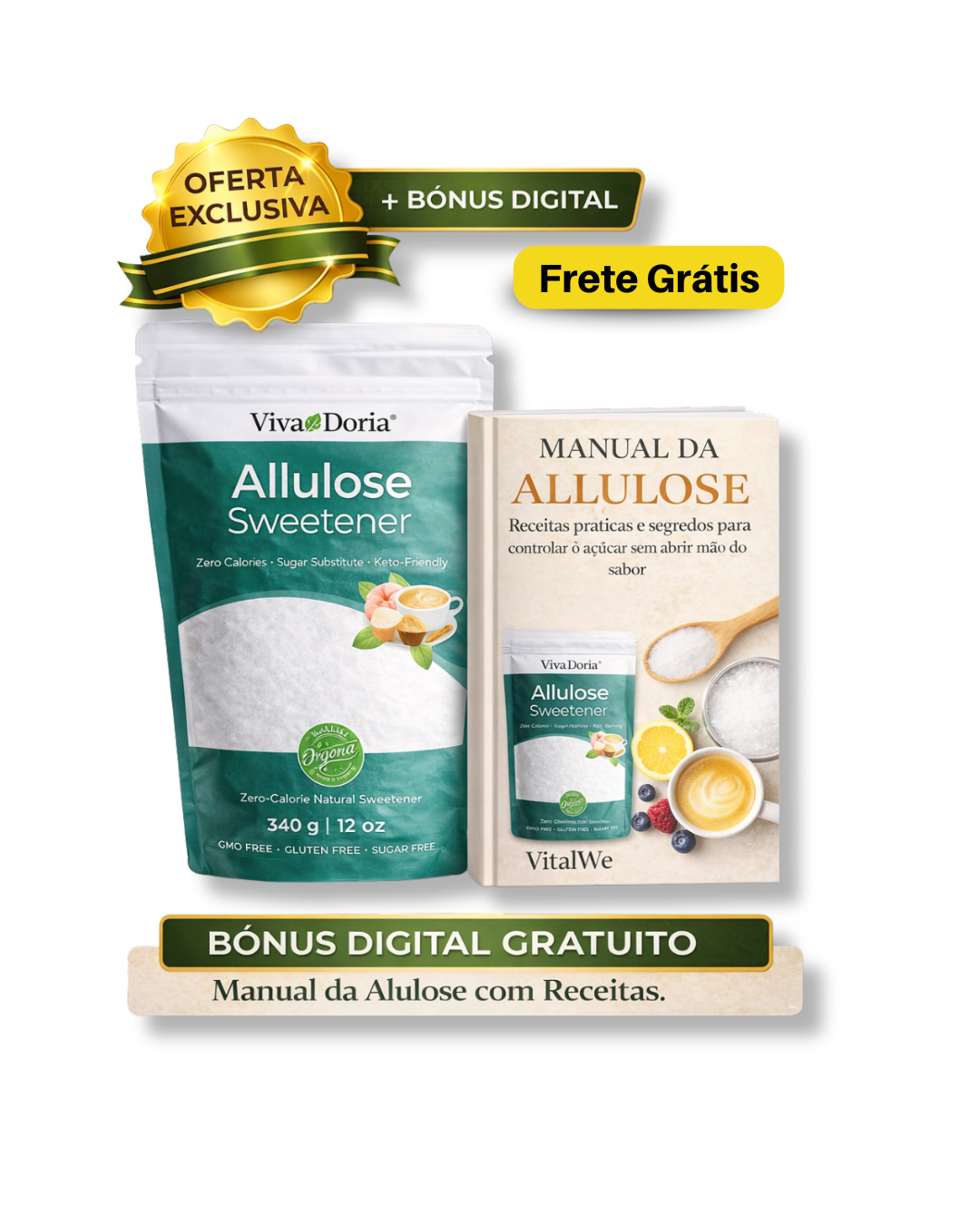 Alulose – Açúcar Raro com Sabor Real, Zero Calorias e Ação Metabólica (340g)