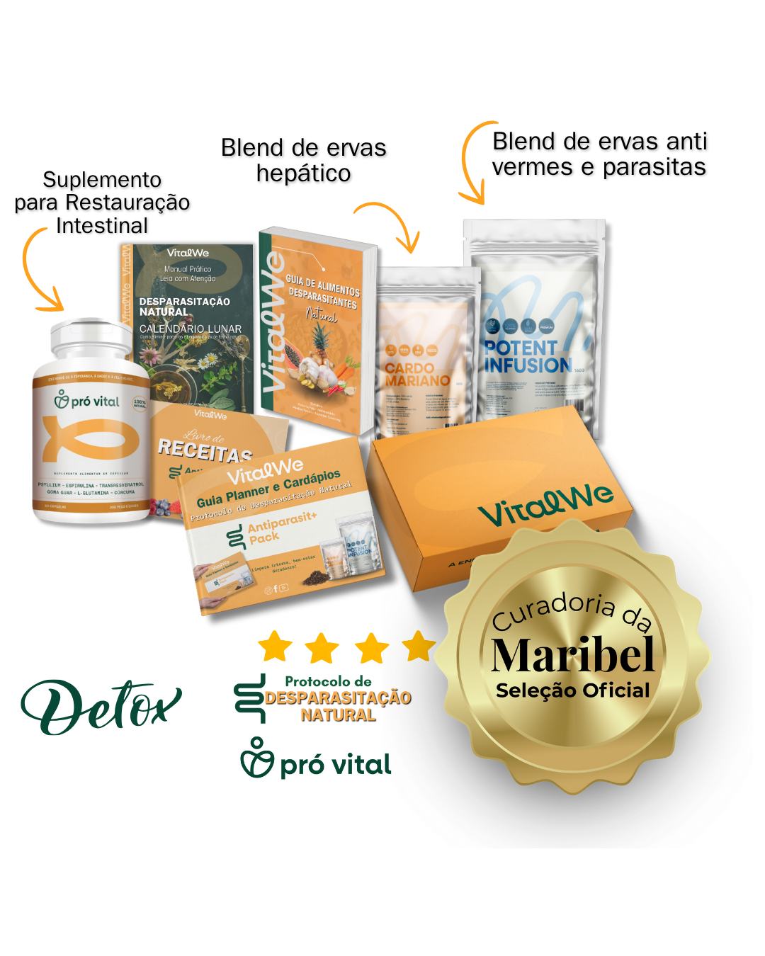 Kit de Desparasitacão Natural Premium - Blend Antiparasitario Adulto + Blend Hepatico + Pro Vital