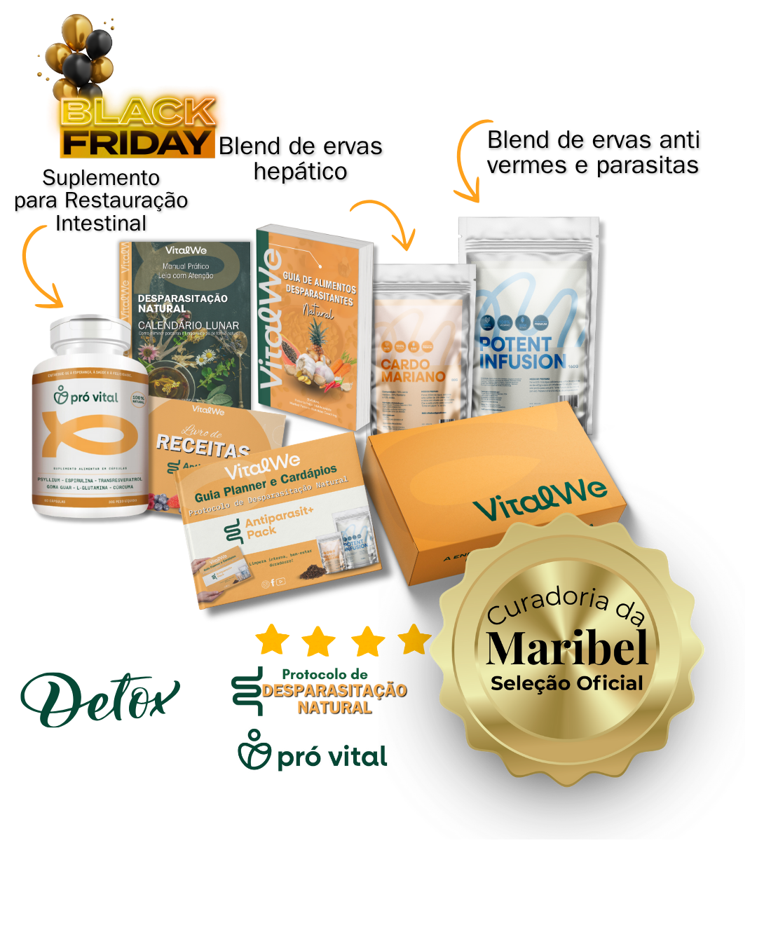 Kit de Desparasitacão Natural Premium - Blend Antiparasitario Adulto + Blend Hepatico + Pro Vital