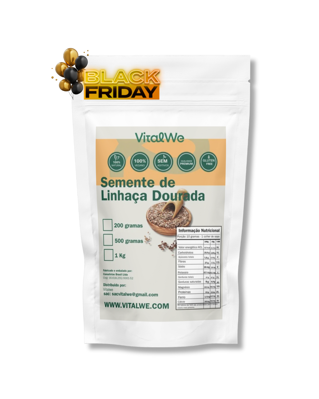 Semente de Linhaça Dourada 500g  Vitalwe