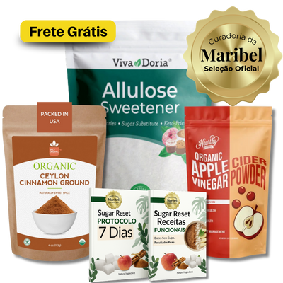 Ciclo Sugar Reset – Kit Natural com Alulose, Canela de Ceylon e Vinagre de Maçã em Pó + Protocolo de Desinflamação e Livro de Receitas | Regule a Glicemia e Adoce com Saúde