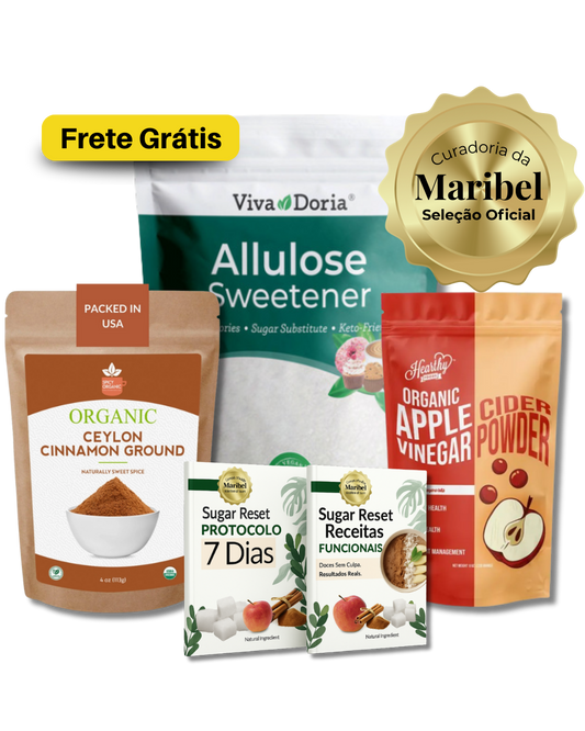 Ciclo Sugar Reset – Kit Natural com Alulose, Canela de Ceylon e Vinagre de Maçã em Pó + Protocolo de Desinflamação e Livro de Receitas | Regule a Glicemia e Adoce com Saúde