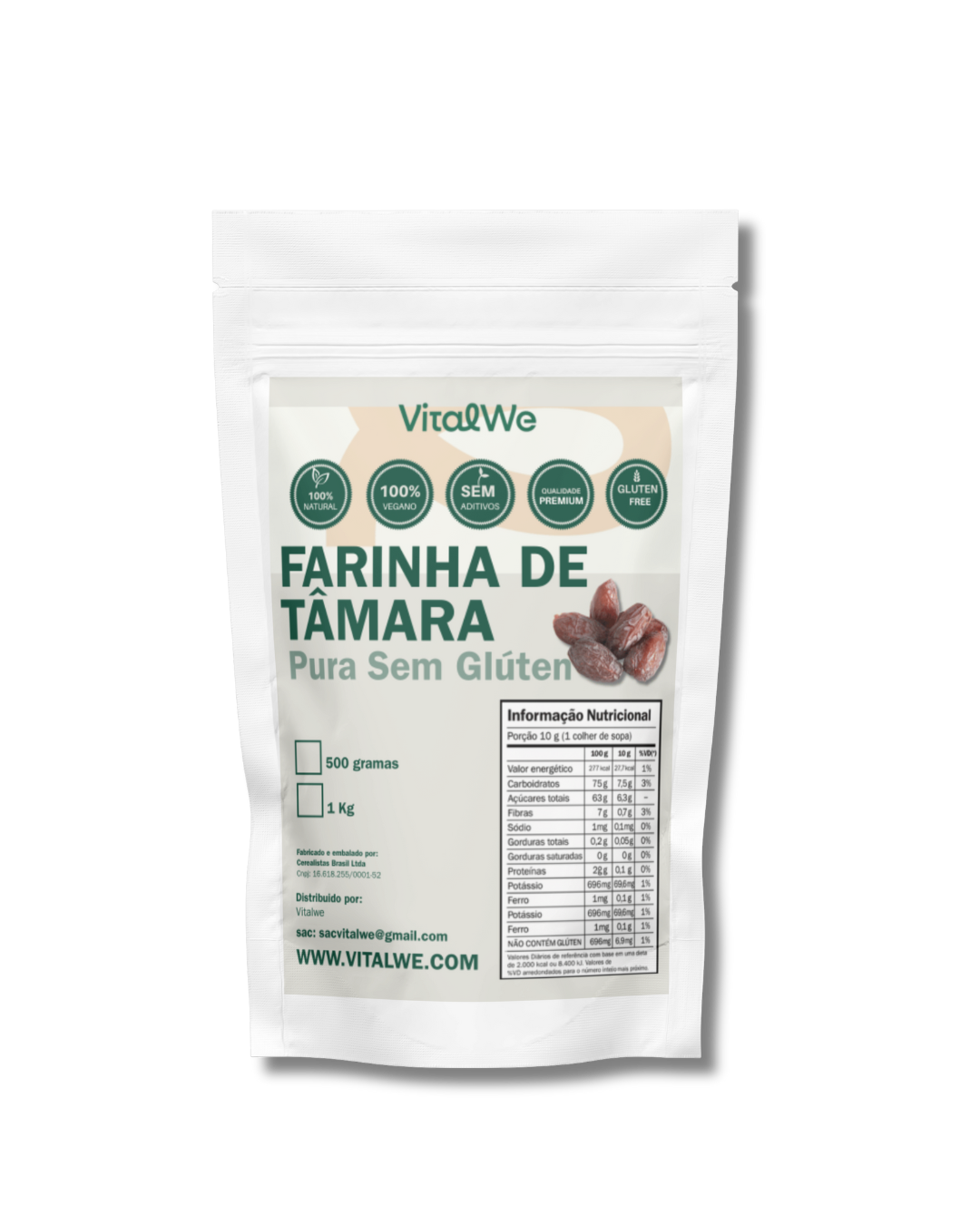 Farinha de Tâmara Pura Sem Glúten 1 kg VitalWe