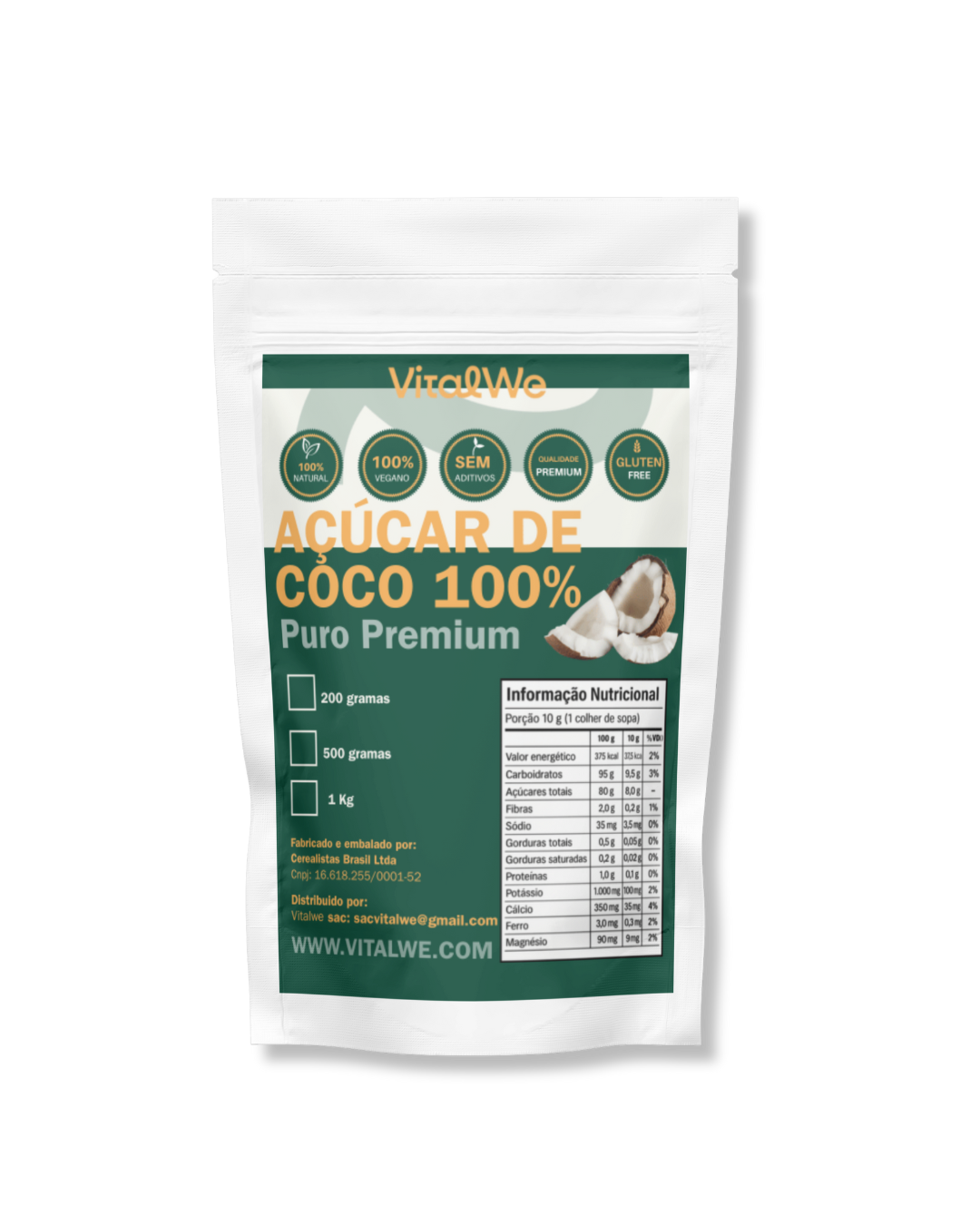 Açúcar de Coco 100% Puro Premium 1 kg VitalWe