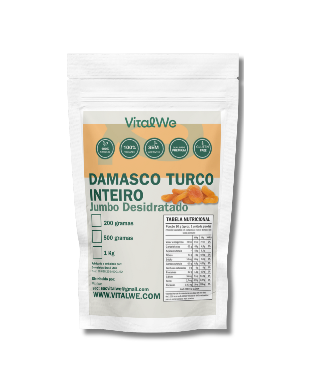Damasco turco inteiro 500g Vitalwe