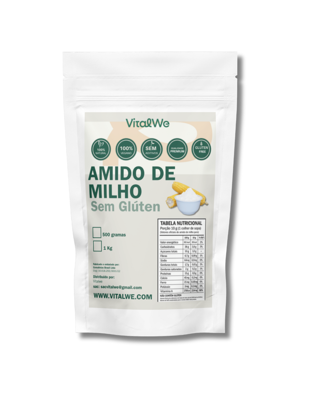 Amido de Milho Sem Glúten 1kg Vitalwe