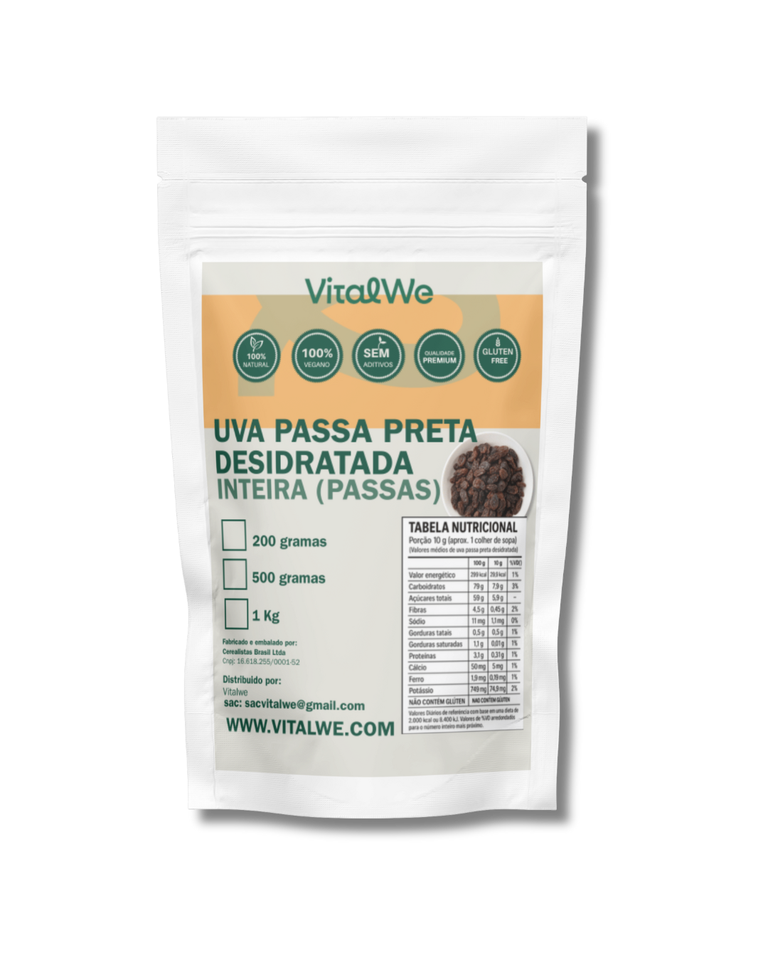 Uva Passa Preta Sem Semente – Desidratada Inteira 500g Vitalwe