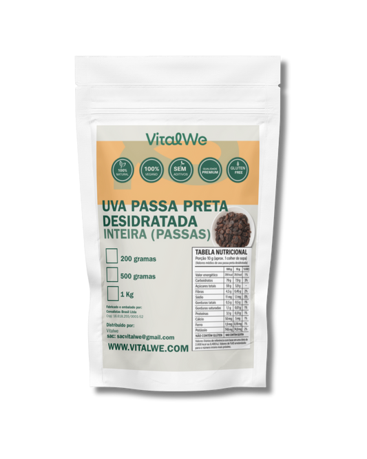 Uva Passa Preta Sem Semente – Desidratada Inteira 500g Vitalwe